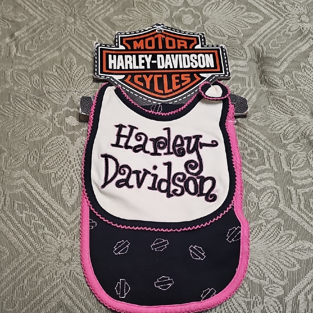 Harley-Davidson Pink and Black Baby Bib And Sparkly Burp Cloth